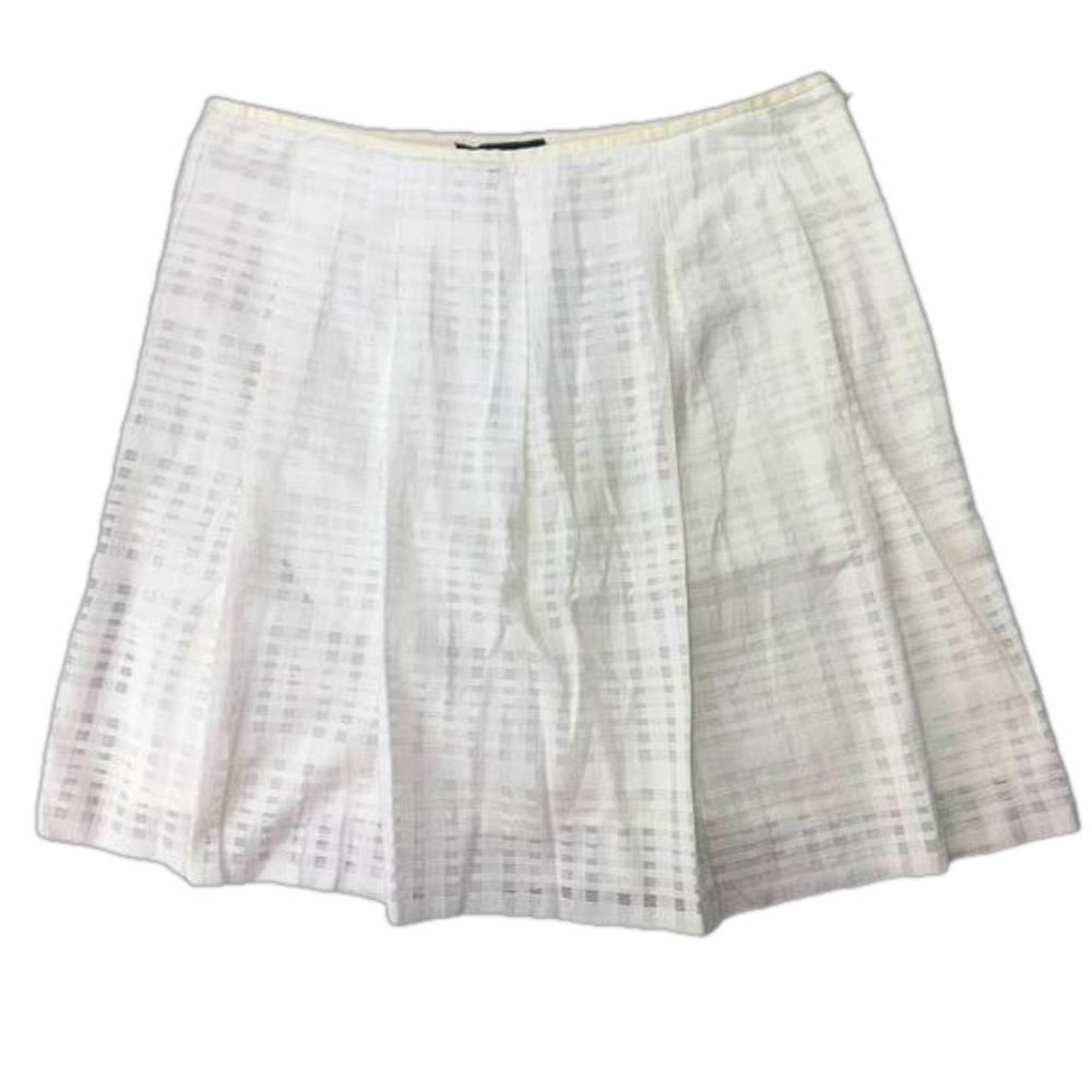 VINCE Women's size 4 white pleated window pane fully lined flare mini skirt